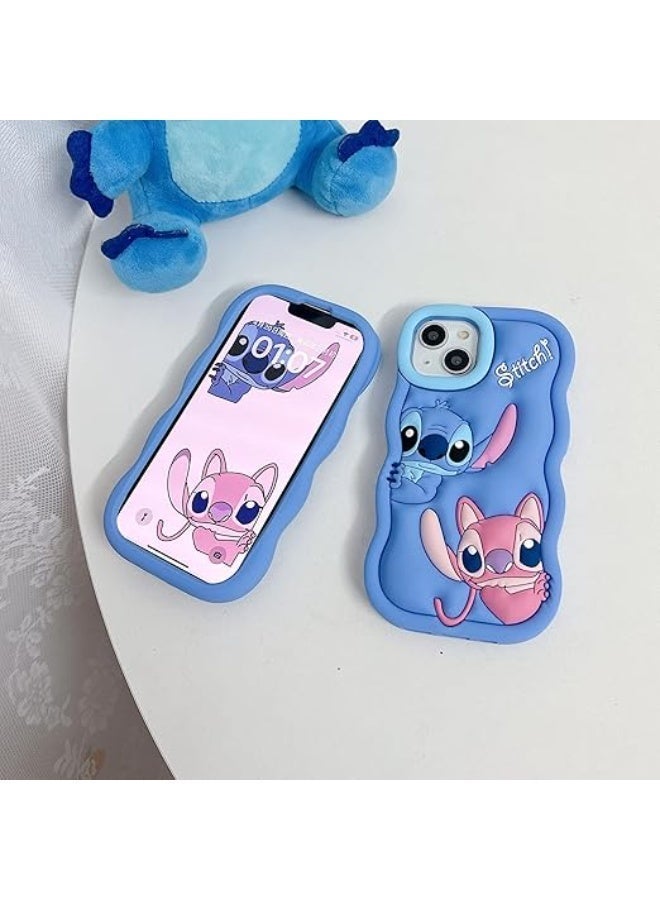 ستيتش حافظة سيليكون ناعمة ثلاثية الأبعاد لشخصية  مع حامل دعامة لهاتف iPhone 12 Pro Max – حماية شاملة، مقاومة للانزلاق (أزرق) - Image 2